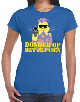 Bellatio Decorations Fout paas t-shirt blauw donder op met je Pasen voor dames L
