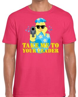 Bellatio Decorations Fout paas t-shirt roze take me to your leader voor heren S