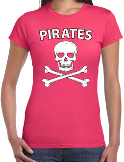 Bellatio Decorations Fout piraten shirt / foute party verkleed shirt roze dames Zwart