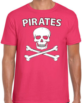 Bellatio Decorations Fout piraten shirt / foute party verkleed shirt roze heren - Foute party piraten kostuum - Verkleedkleding S