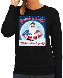 Bellatio Decorations Foute Amerika kerstborrel trui / kersttrui christmas in USA zwart voor dames 2XL (44) - kerst truien