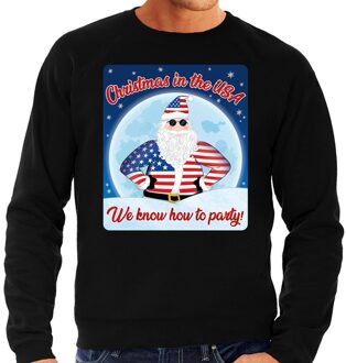 Bellatio Decorations Foute Amerika kerstborrel trui / kersttrui christmas in USA zwart voor heren 2XL (56) - kerst truien