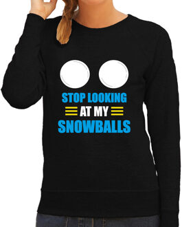 Bellatio Decorations Foute Apres ski sweater Stop looking at my snowballs zwart dames XS