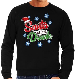 Bellatio Decorations Foute Drank Kersttrui sweater - Santa is a little drunk - zwart - voor heren - kerstkleding