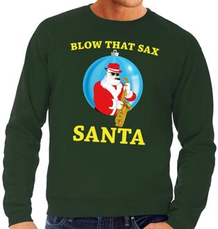 Bellatio Decorations Foute feest kerst sweater groen Blow That Sax voor heren 2XL (56) - kerst truien