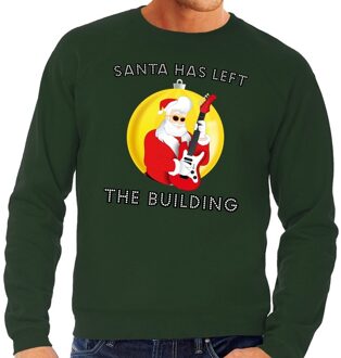 Bellatio Decorations Foute feest kerst sweater groen Santa Elvis has Left the Building voor heren 2XL (56) - kerst truien