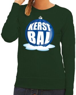 Bellatio Decorations Foute feest kerst sweater met blauwe kerstbal op groene sweater voor dames 2XL (44) - kerst truien