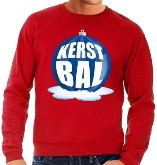 Bellatio Decorations Foute feest kerst sweater met blauwe kerstbal op rode sweater voor heren 2XL (56) - kerst truien Rood