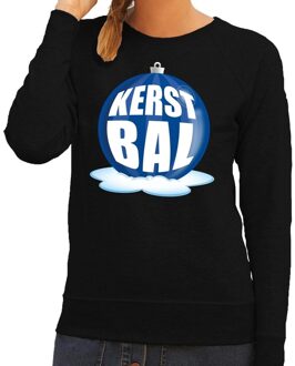 Bellatio Decorations Foute feest kerst sweater met blauwe kerstbal op zwarte sweater voor dames 2XL (56) - kerst truien