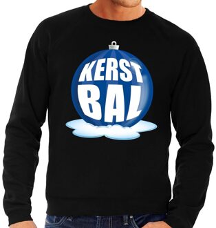 Bellatio Decorations Foute feest kerst sweater met blauwe kerstbal op zwarte sweater voor heren 2XL (56) - kerst truien