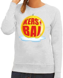 Bellatio Decorations Foute feest kerst sweater met gele kerstbal op grijze sweater voor dames L (40) - kerst truien Grijs