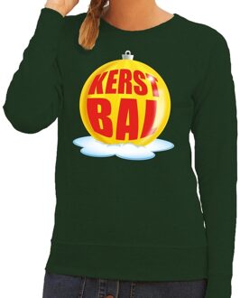 Bellatio Decorations Foute feest kerst sweater met gele kerstbal op groene sweater voor dames 2XL (44) - kerst truien