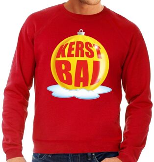 Bellatio Decorations Foute feest kerst sweater met gele kerstbal op rode sweater voor heren 2XL (56) - kerst truien Rood