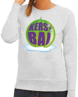 Bellatio Decorations Foute feest kerst sweater met groene kerstbal op grijze sweater voor dames 2XL (44) - kerst truien Grijs