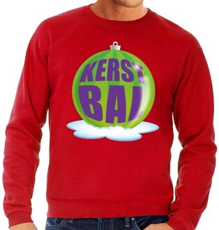 Bellatio Decorations Foute feest kerst sweater met groene kerstbal op rode sweater voor heren 2XL (56) - kerst truien Rood