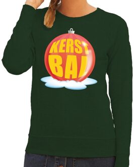 Bellatio Decorations Foute feest kerst sweater met rode kerstbal op groene sweater voor dames 2XL (44) - kerst truien