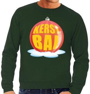 Bellatio Decorations Foute feest kerst sweater met rode kerstbal op groene sweater voor heren 2XL (56) - kerst truien