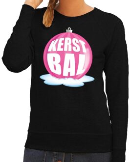 Bellatio Decorations Foute feest kerst sweater met roze kerstbal op zwarte sweater voor dames 2XL (56) - kerst truien