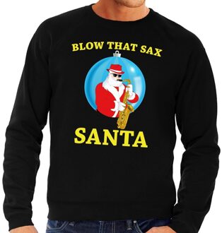 Bellatio Decorations Foute feest kerst sweater zwart Blow That Sax voor heren 2XL (56) - kerst truien