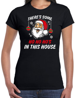 Bellatio Decorations Foute humor Kerst T-shirt grappige kerstman voor dames zwart XL - kerst t-shirts