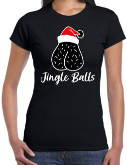 Bellatio Decorations Foute humor Kerst T-shirt jingle balls voor dames zwart 2XL - kerst t-shirts