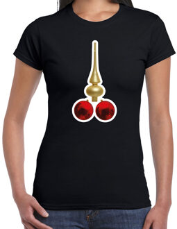 Bellatio Decorations Foute humor Kerst T-shirt kerstballen voor dames zwart XS - kerst t-shirts