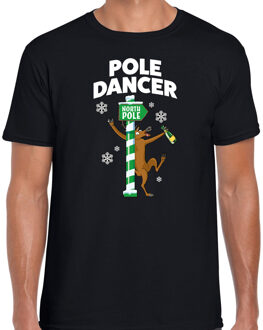 Bellatio Decorations Foute humor Kerst t-shirt paaldanser rendier zwart voor heren