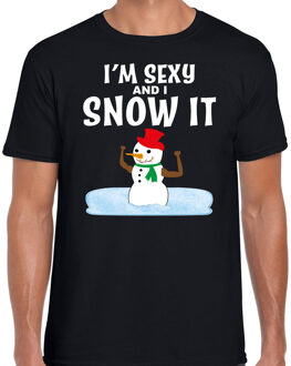 Bellatio Decorations Foute humor Kerst t-shirt sexy sneeuwpop zwart voor heren 2XL - kerst t-shirts