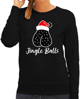 Bellatio Decorations Foute humor Kersttrui jingle balls Kerst sweater zwart voor dames 2XL - kerst truien