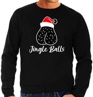 Bellatio Decorations Foute humor Kersttrui jingle balls Kerst sweater zwart voor heren 2XL - kerst truien