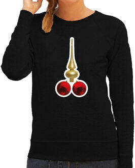 Bellatio Decorations Foute humor Kersttrui kerstballen Kerst sweater zwart voor dames 2XL - kerst truien