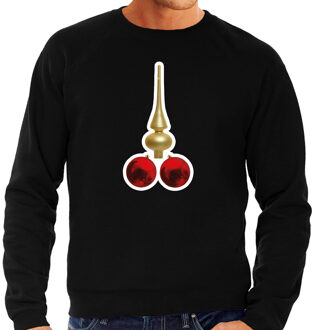 Bellatio Decorations Foute humor Kersttrui kerstballen Kerst sweater zwart voor heren 2XL - kerst truien