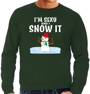 Bellatio Decorations Foute humor Kersttrui sexy sneeuwpop Kerst sweater groen voor heren 2XL - kerst truien