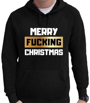 Bellatio Decorations Foute Kerst hoodie / hooded sweater - Merry fucking Christmas - zwart voor heren - kerstkleding / kerst outfit L