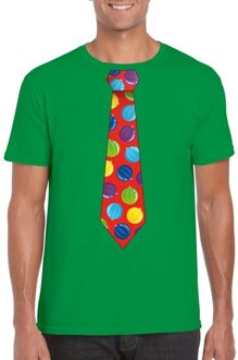 Bellatio Decorations Foute kerst shirt met kerstballen stropdas groen voor heren 2XL - kerst t-shirts