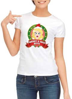 Bellatio Decorations Foute Kerst shirt voor dames - Merry X-mas Boys - wit XS