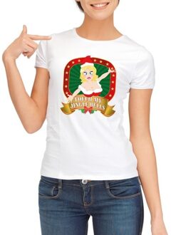 Bellatio Decorations Foute Kerst shirt voor dames - Touch my jingle bells - wit XS