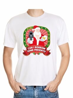 Bellatio Decorations Foute kerst shirt wit - can I borrow some presents - voor heren 2XL