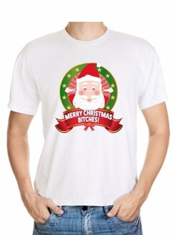 Bellatio Decorations Foute kerst shirt wit - Merry christmas bitches - voor heren 2XL