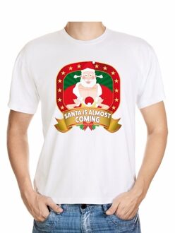 Bellatio Decorations Foute kerst shirt wit - player Kerstman - Santa is almost coming - voor heren 2XL