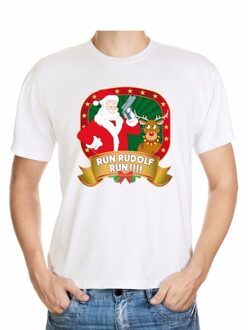 Bellatio Decorations Foute kerst shirt wit - Run Rudolf Run - voor heren 2XL