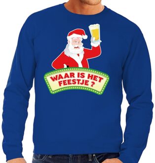 Bellatio Decorations Foute kerst sweater blauw dronken Kerstman met bier heren S (48) - kerst truien