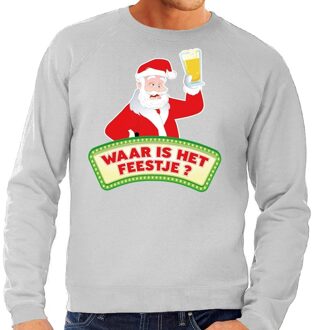 Bellatio Decorations Foute kerst sweater grijs dronken Kerstman met bier heren 2XL (56) - kerst truien