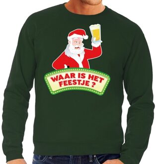 Bellatio Decorations Foute kerst sweater groen dronken Kerstman met bier heren 2XL (56) - kerst truien