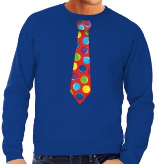 Bellatio Decorations Foute kerst sweater met kerstballen stropdas blauw voor heren 2XL (56) - kerst truien