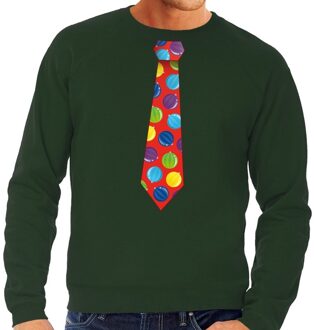 Bellatio Decorations Foute kerst sweater met kerstballen stropdas groen voor heren 2XL (56) - kerst truien