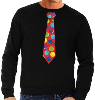 Bellatio Decorations Foute kerst sweater met kerstballen stropdas zwart voor heren 2XL (56) - kerst truien