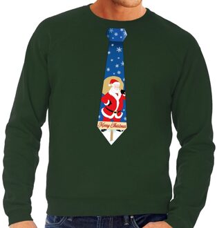 Bellatio Decorations Foute kerst sweater met kerstman stropdas groen voor heren 2XL (56) - kerst truien