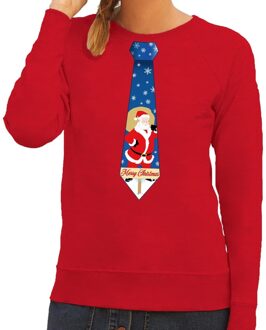 Bellatio Decorations Foute kerst sweater met kerstman stropdas rood voor dames 2XL (44) - kerst truien