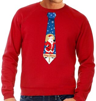 Bellatio Decorations Foute kerst sweater met kerstman stropdas rood voor heren 2XL (56) - kerst truien